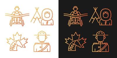 personas de iconos de gradiente de canadá configurados para modo oscuro y claro. uniforme de policía montada. paquete de símbolos de contorno de línea delgada. colección de ilustraciones de contorno vectorial aislado en blanco y negro vector