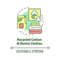 Recycled cotton, denim clothes concept icon. Recycling of waste. Nature, environment protection abstract idea thin line illustration. Vector isolated outline color drawing. Editable stroke