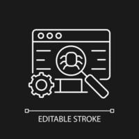 Software testing white linear icon for dark theme. Improving performance. Preventing bugs. Thin line customizable illustration. Isolated vector contour symbol for night mode. Editable stroke