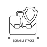 Unemployment insurance linear icon. Supporting program insurance policy. Thin line customizable illustration. Contour symbol. Vector isolated outline drawing. Editable stroke. Arial font used