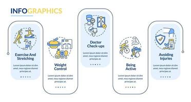 Risk of arthritis reduction vector infographic template. Presentation outline design elements. Data visualization with 5 steps. Process timeline info chart. Workflow layout with line icons