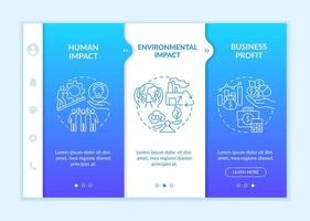 Social entrepreneurship success measurement onboarding vector template. Responsive mobile website with icons. Web page walkthrough 3 step screens. Color concept with linear illustrations