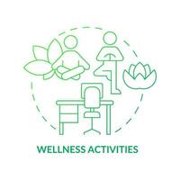 Wellness practices concept icon. Calm working environment. Meditation and yoga exercises abstract idea thin line illustration. Isolated outline drawing. Roboto-Medium, Myriad Pro-Bold fonts used vector