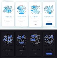 Nonrenewable energy issues onboarding mobile app page screen. Power walkthrough 4 steps graphic instructions with linear concepts. UI, UX, GUI template. Myriad Pro-Bold, Regular fonts used vector