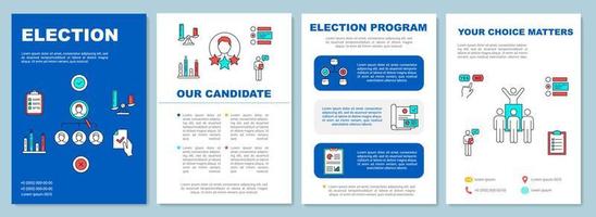 diseño de plantilla de folleto electoral. candidato y programa de votación. volante, folleto, diseño de impresión de folletos, ilustraciones lineales. diseños de páginas vectoriales para revistas, informes anuales, carteles publicitarios vector