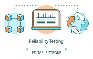 Reliability testing concept icon. Examine computer performance idea thin line illustration. Software testing process. Indicating issues and problems. Vector isolated outline drawing. Editable stroke