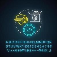 Robot operating system neon light concept icon. Robotics software idea. Information technologies and innovative programming. Glowing sign with alphabet, numbers, symbols. Vector isolated illustration