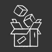 Parcel packing chalk icon. Order packaging and wrapping. Cardboard box with goods. Postal service. Parcel delivery crate. Storage carton boxes. Isolated vector chalkboard illustration