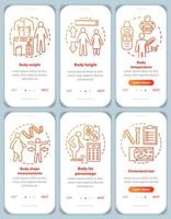 Body measurement onboarding mobile app page screen vector template. Weight, height and temperature. Walkthrough website steps with linear illustrations. UX, UI, GUI smartphone interface concept