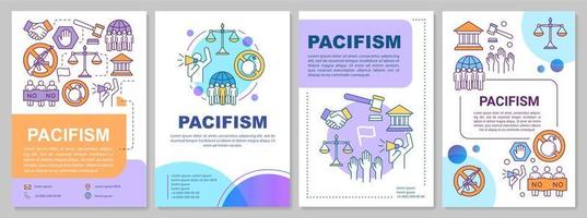 Pacifism brochure template layout. Anti war flyer, booklet, leaflet print design with linear illustrations. Nonviolent resistance vector page layouts for magazines, annual reports, advertising posters