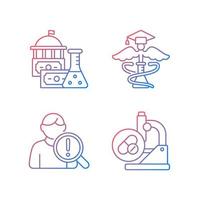 Experimental medicine gradient linear vector icons set. Government funding. Medical school. Studying risk factors. Thin line contour symbols bundle. Isolated outline illustrations collection