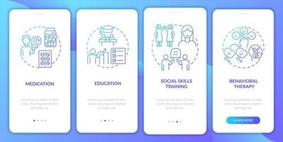 Adult ADHD management onboarding mobile app page screen. Social skills training walkthrough 4 steps graphic instructions with concepts. UI, UX, GUI vector template with linear color illustrations