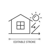 Heat insulation linear icon. House isolation from heat. Thermal insulation. Energy-efficient home. Thin line customizable illustration. Contour symbol. Vector isolated outline drawing. Editable stroke