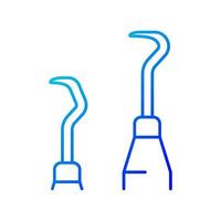 Scaler and curette gradient linear vector icon. Sharp tools for periodontal procedures. Remove plaque buildup. Thin line color symbol. Modern style pictogram. Vector isolated outline drawing