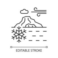 Perennial ice linear icon. Ice and snow layers covering ground. Multi-year polar glaciers. Thin line customizable illustration. Contour symbol. Vector isolated outline drawing. Editable stroke