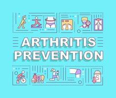 Banner de conceptos de palabras de prevención de la artritis. estilo de vida activo y saludable. infografías con iconos lineales sobre fondo azul. tipografía creativa aislada. ilustración de color de contorno vectorial con texto vector