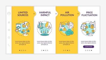 Nonrenewable energy disadvantages onboarding template. Energy crisis. Responsive mobile website with linear concept icons. Web page walkthrough 4 step screens. Lato-Bold, Regular fonts used vector