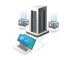 Isometric illustration concept. Server data analysis network vector