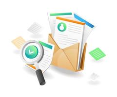 Isometric illustration concept. Paper data analyst in email folder vector