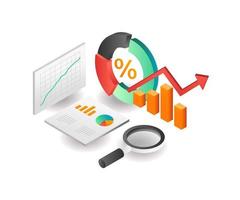 ilustración concepto isométrico. análisis de datos de carro de pastel de empresa de negocios de inversión vector