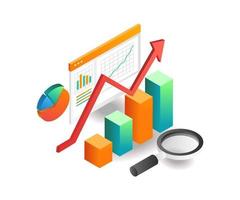 Illustration isometric concept. Analysis of investment business company progress data
