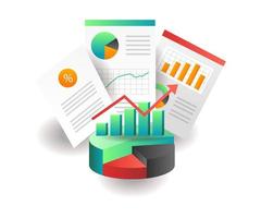 Illustration isometric concept. Business company analyst data sheet vector