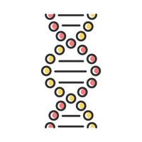 DNA spiral color icon. Connected dots, lines. Deoxyribonucleic, nucleic acid helix. Spiraling strands. Chromosome. Molecular biology. Genetic code. Genetics. Isolated vector illustration