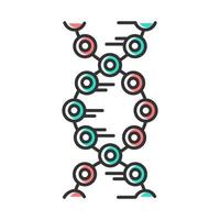 DNA strands color icon. Connected circles, lines. Deoxyribonucleic, nucleic acid helix. Chromosome. Molecular biology. Genetic code. Genome. Genetics. Medicine. Isolated vector illustration