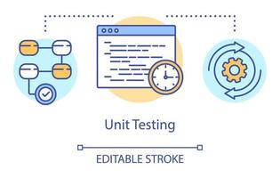 Unit testing concept icon. Examine computer program component idea thin line illustration. Software testing process. Indicating issues and problems. Vector isolated outline drawing. Editable stroke