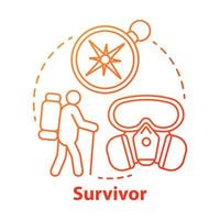 Survivor red concept icon. Remaining alive idea thin line illustration. Hiking camp. Travelling in extreme conditions. Adventurous trekking, traveler. Vector isolated outline drawing. Editable stroke