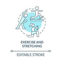 Exercise and stretching blue concept icon. Risk of arthritis reduction abstract idea thin line illustration. Prevent joints diseases. Vector isolated outline color drawing. Editable stroke