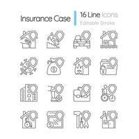 conjunto de iconos lineales de tipos de seguros. Garantía de protección financiera de accidentes. símbolos de contorno de línea fina personalizables. ilustraciones aisladas de contorno vectorial. trazo editable. fuente Quicksand-light utilizada vector