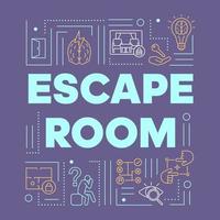 Escape room violet word concepts banner. Solving problems, mysteries presentation, website. Strategy games, quest isolated lettering typography idea with linear icons. Vector outline illustration