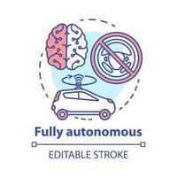 Fully autonomous concept icon. Car driven by artificial intelligence. Autopilot system. Robotic vehicle. Driverless car idea thin line illustration. Vector isolated outline drawing. Editable stroke