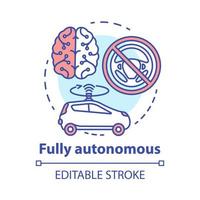 Fully autonomous concept icon. Car driven by artificial intelligence. Autopilot system. Robotic vehicle. Driverless car idea thin line illustration. Vector isolated outline drawing. Editable stroke