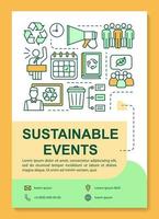 Sustainable event poster template layout. Environment protection meeting. Banner, booklet, leaflet print design with linear icons. Zero waste event. Vector brochure page layouts for advertising flyers