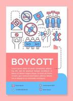 Boycott poster template layout. Voluntary abstention banner, booklet, leaflet print design with linear icons. Nonviolent protest vector brochure page layouts for magazines, advertising flyers
