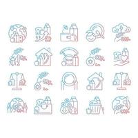 Hunger and food security gradient linear vector icons set. Poverty and starvation. Food justice volunteer organizations. Thin line contour symbols bundle. Isolated outline illustrations collection