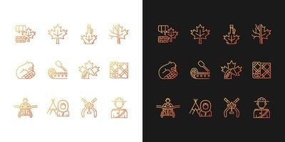 Canadian symbols gradient icons set for dark and light mode. Official canadian emblem. Thin line contour symbols bundle. Isolated vector outline illustrations collection on black and white