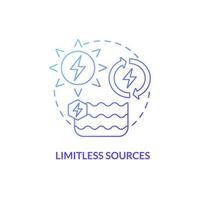 Limitless sources blue gradient concept icon. Renewable energy resources benefits abstract idea thin line illustration. Isolated outline drawing. Roboto-Medium, Myriad Pro-Bold fonts used vector