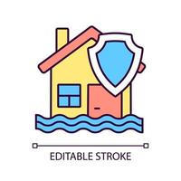 Flood insurance RGB color icon. Protect property from disaster. Insurance at accident caused of weather. Isolated vector illustration. Simple filled line drawing. Editable stroke. Arial font used