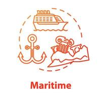 Maritime museum concept icon. Boats and ships exhibition. Ocean anchor, sea vessel display. Lost civilization. Nautical exposition idea thin line illustration. Vector isolated outline drawing