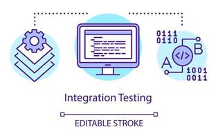 Integration testing concept icon. Examine units in groups idea thin line illustration. Software testing process. Indicating issues and problems. Vector isolated outline drawing. Editable stroke