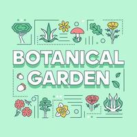 banner de conceptos de palabras de jardín botánico. follaje natural. verdor del bosque. flores y árboles. presentación, sitio web. idea de tipografía de letras aisladas con iconos lineales. ilustración de contorno vectorial vector