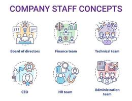 Company staff concept icons set. Corporate personnel, workforce idea thin line illustrations. CEO, board of directors. Human resources management. Vector isolated outline drawings. Editable stroke