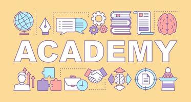 Academy word concepts banner. Education and scholarship. Knowledge and learning. Presentation, website. Isolated lettering typography idea with linear icons. Vector outline illustration