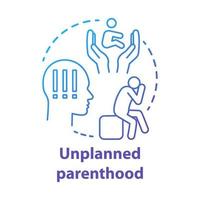 Unplanned parenthood concept icon. Single parent idea thin line illustration. Postpartum depression, childbirth stress. Unintended, unwanted pregnancy. Vector isolated outline drawing