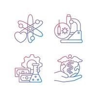 Medicine development gradient linear vector icons set. Interest in science. Test vaccines. Future perspectives. Thin line contour symbols bundle. Isolated outline illustrations collection