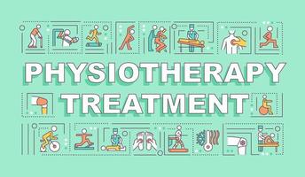 Physiotherapy treatment word concepts banner. Physical health. Infographics with linear icons on green background. Isolated creative typography. Vector outline color illustration with text