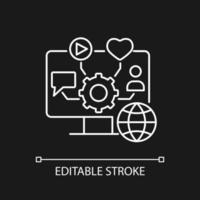 Social media management white linear icon for dark theme. Engaging with online content. Thin line customizable illustration. Isolated vector contour symbol for night mode. Editable stroke